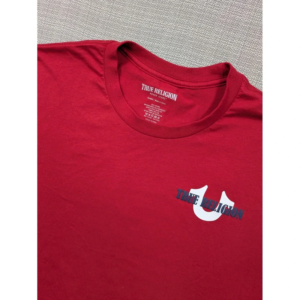 True Religion Shirt Mens XL Red World Tour Graphic Tee Tagless Cotton Back Print